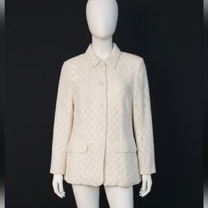 Sisley Vintage 90s  White Lace Crochet Blazer Pearl Button Sz 12
